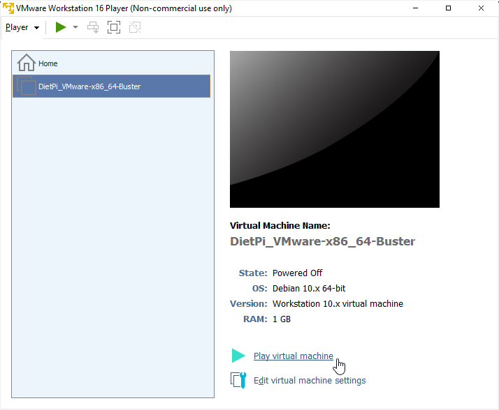 VMware virtual machine list screenshot
