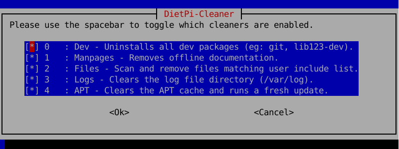 DietPi-Cleaner types screenshot