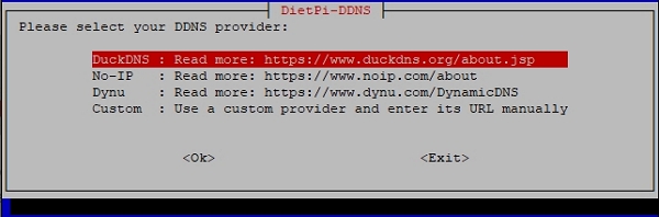 DietPi-DDNS provider selection menu screenshot