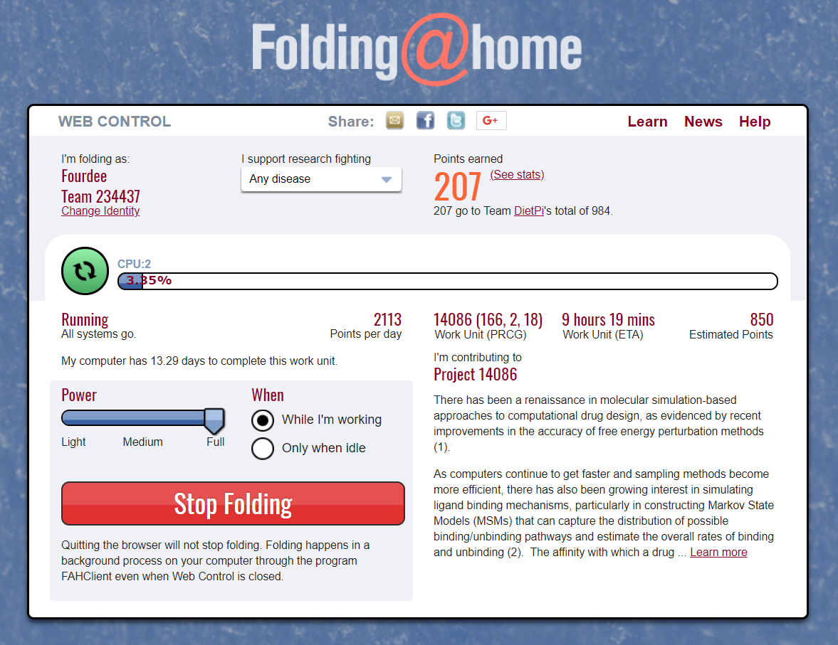 Folding@Home web interface screenshot