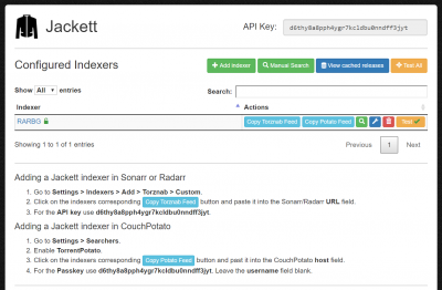 Jackett web interface screenshot