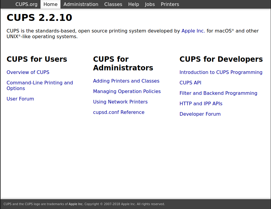 CUPS web interface screenshot