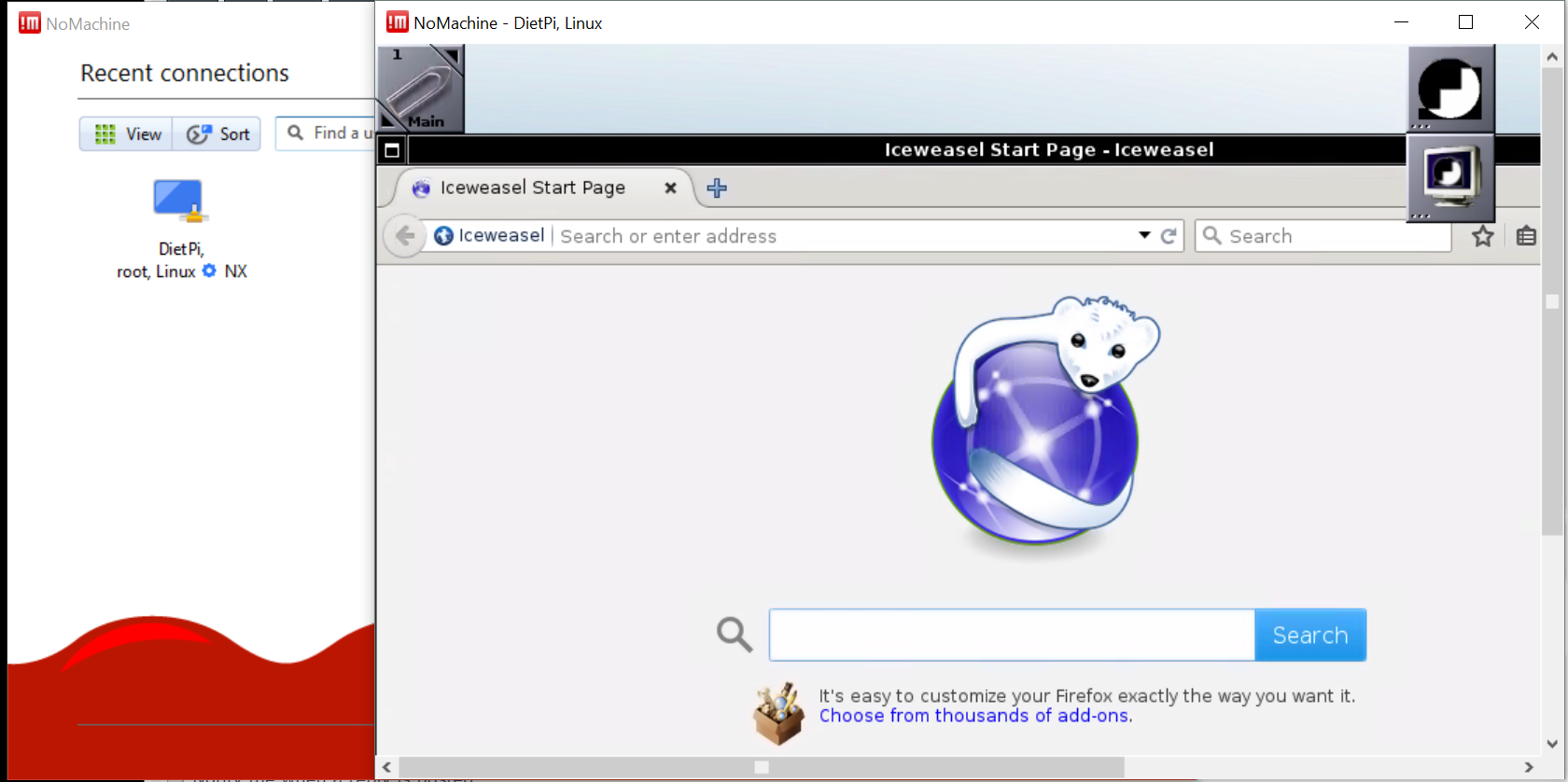 NoMachine client and desktop screenshot