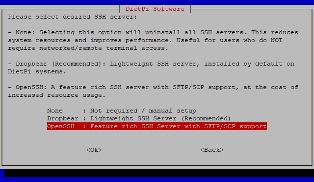 DietPi-Software SSH Server menu screenshot