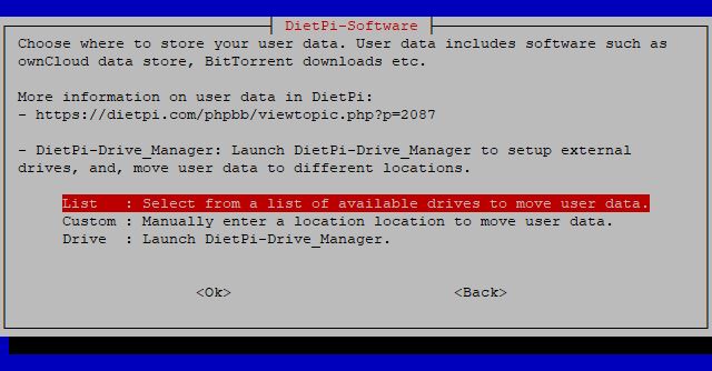 DietPi-Software User Data Location menu screenshot