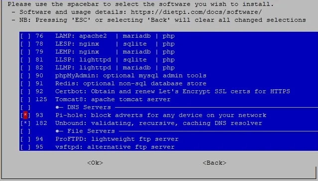 DietPi-Software browse menu