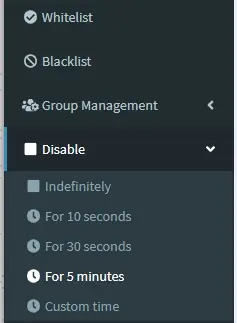 Pi-hole web interface temporary disable duration selection