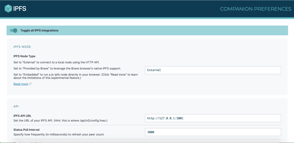 IPFS Companion Preferences