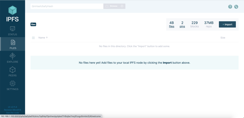 IPFS web interface "Files" tab
