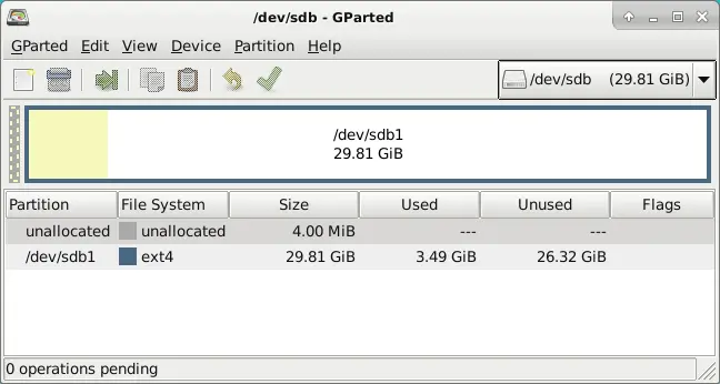 GParted screenshot expanded partition
