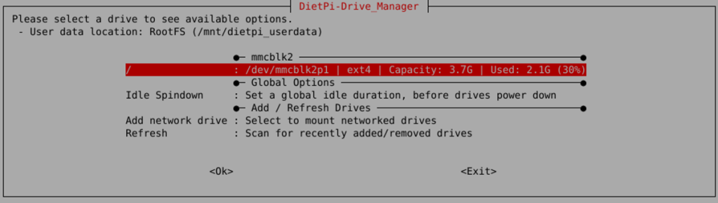 DietPi-Drive_Manager screenshot main menu