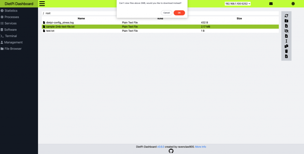 DietPi-Dashboard file browser