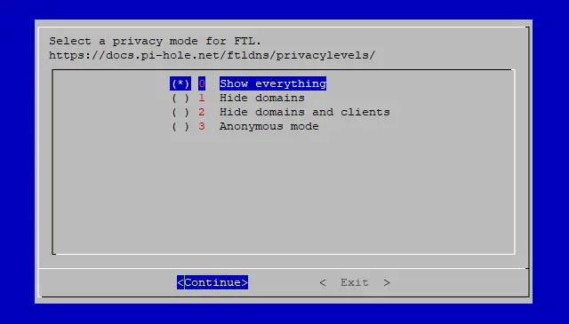 Pi-hole installer select privacy mode