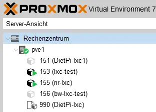 Proxmox GUI with container list