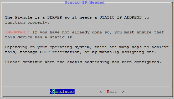 Pi hole static ip