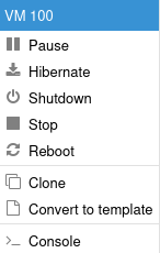 Proxmox DietPi VM context menu