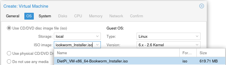 Proxmox VM creation - usage of the ISO file