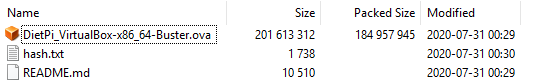 DietPi VirtualBox archive content