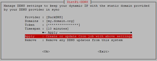 DietPi-DDNS main menu screenshot