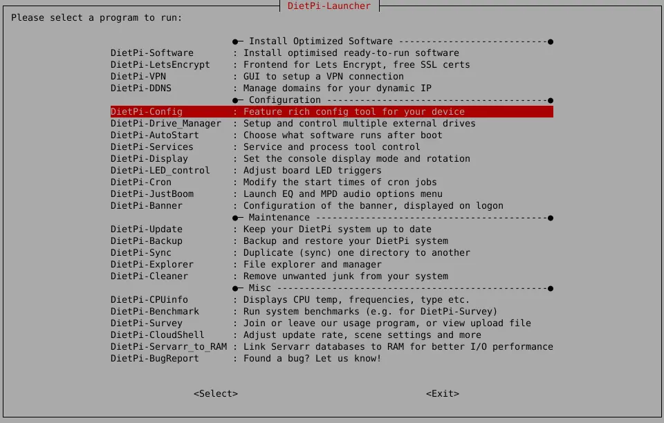 DietPi-Launcher screenshot