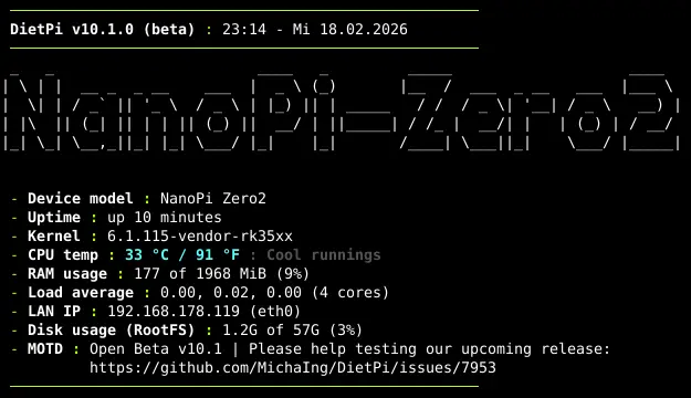 NanoPi Zero2 DietPi-Banner screenshot
