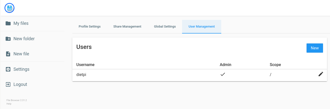 File Browser UI - User Management