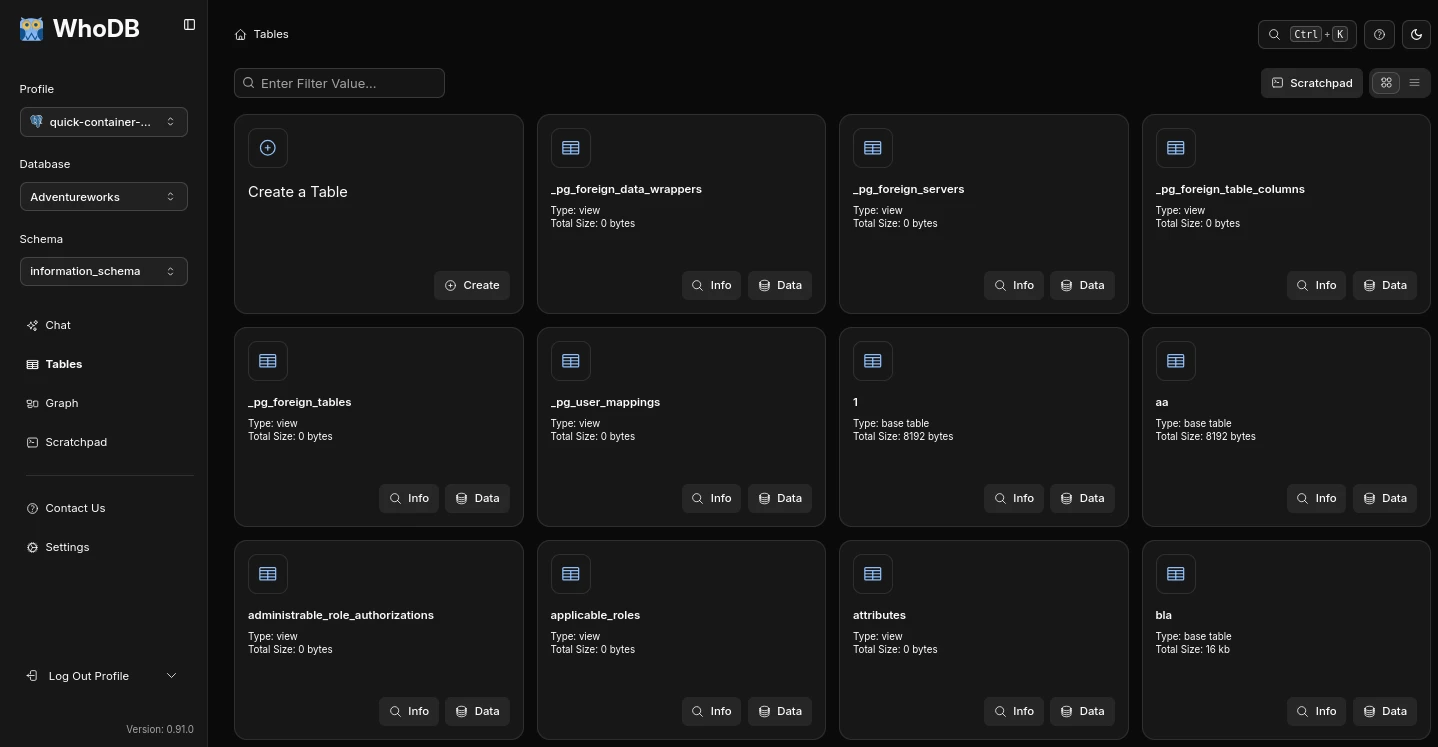 WhoDB database explorer screenshot