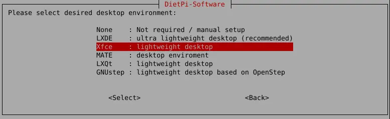 DietPi-Software desktop menu screenshot