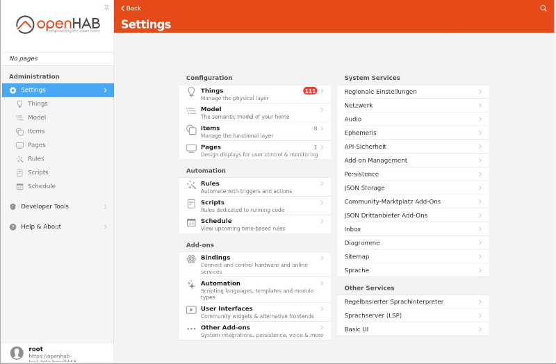 openHAB web interface screenshot