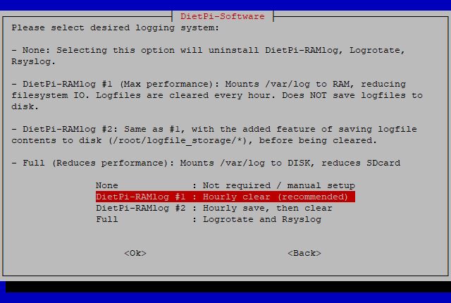 DietPi-Software Log System menu screenshot