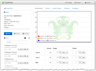 OctoPrint web interface screenshot