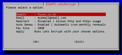 DietPi-LetsEncrypt interface screenshot