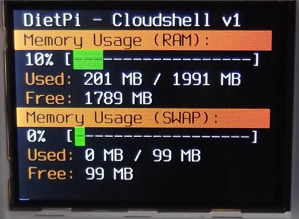 DietPi-CloudShell memory usage dialog
