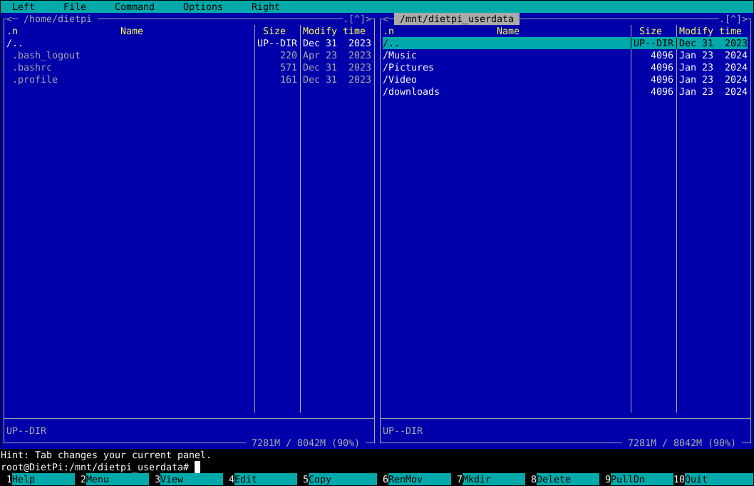 GNU Midnight Commander screenshot