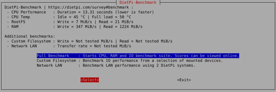 DietPi-Benchmark screenshot