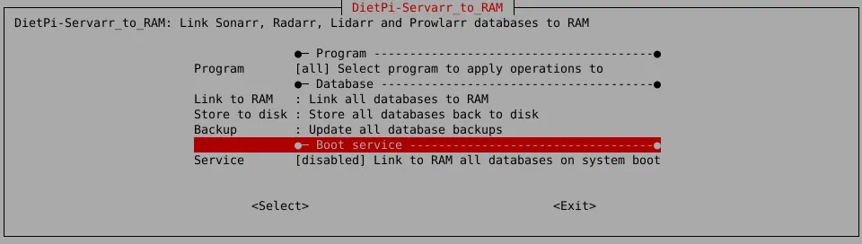 DietPi-Servarr_to_RAM screenshot