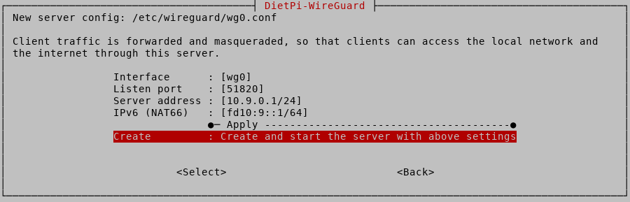 DietPi-WireGuard create server DietPi-WireGuard create server screenshot