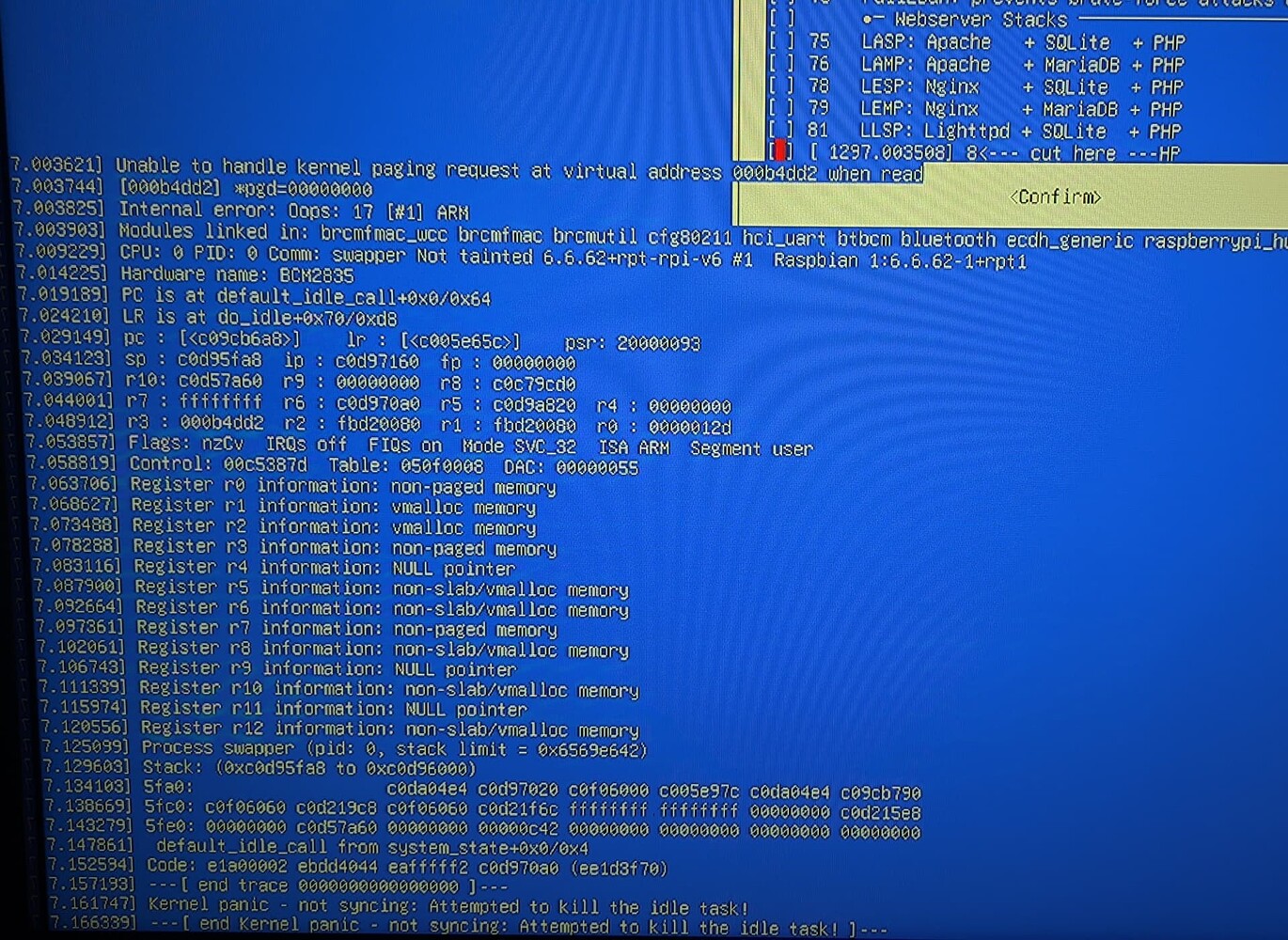 RPi Zero W first boot - Unable to handle kernel paging request at ...