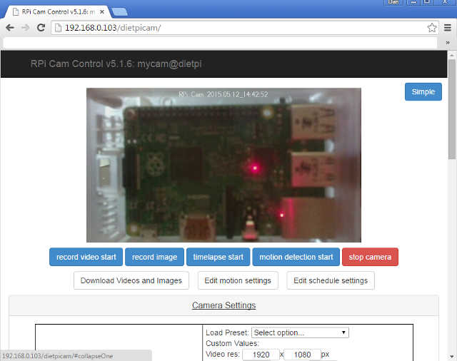 RPi Cam Control GUI screenshot